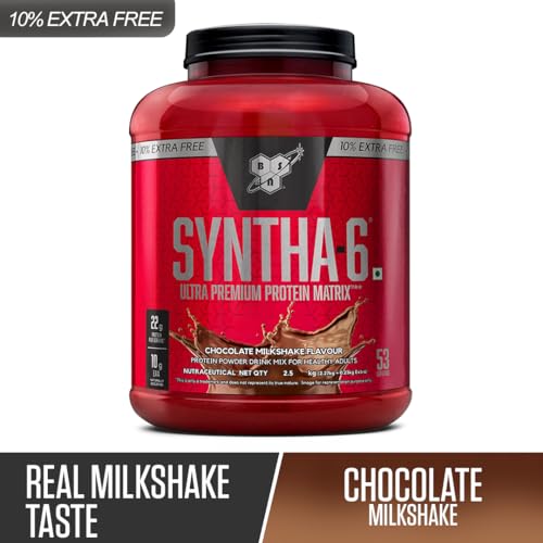 Image of BSN Syntha 6 Protein Powder - 5 lbs+10% Extra, 2.5 kg (Chocolate Milkshake), Ultra Premium Protein Matrix (Whey Protein, Micellar Casein), for Muscle Recovery. Vegetarian.