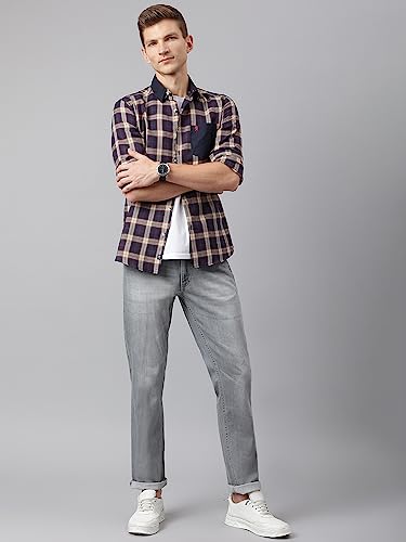 Image of Thomas Scott Mens Checkered Slim Fit Casual Shirt with Button Down and Long Sleeve (TS1048 Space Blue XL)