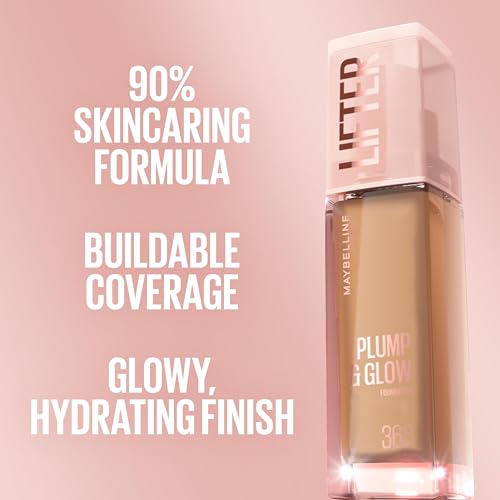 Image of Maybelline Lifter Plump & Glow Foundation, Liquid Foundation with 2% Niacinamide + Hyaluronic Acid, Plumping and Brightening Face Makeup, 368, 1 Count