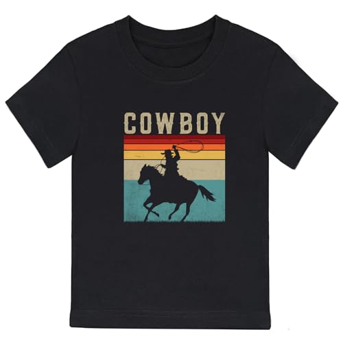 Cowboy Shirts for Boys Vintage Western Style Denim Graphic Cotton Crew Neck T-Shirt Size: 2-7 Years