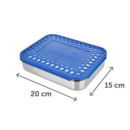 Lunchbots Large Cinco Stainless Steel Lunch Container - Five Section Design Holds A Variety Of Foods - Metal Bento Box - Dishwasher Safe - Stainless Lid - Blue Dots #TOP1