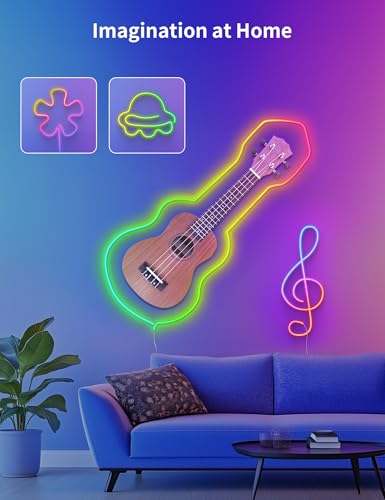 Image of AI LED Neon Rope Light, RGBIC Neon Strip Light with Control of AI Through App & Voice, Compatible with Alexa & Google Assistant, Custom DIY Lighting Effects for Home & Party Decor,16.4ft