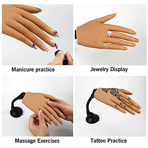 Silicone Practice Hand For Acrylic Nails, Bendable Female Mannequin Life Size Practice Hand With Stand For Nails Practice Nail Art Tools (3#-2P) #TOP4