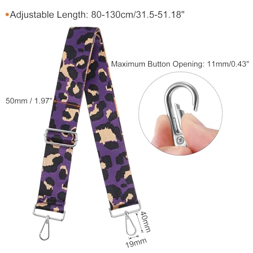 uxcell Purse Strap Replacement, 31-51inch Adjustable Polyester Leopard 2inch Wide Crossbody Shoulder Strap for Handbag Guitar(Purple, Silver Buckle)2