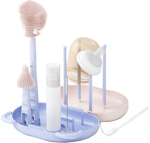 Image of HOEREV Portable Baby Silicone Bottle Brush Set Include Pacifier Brush, Straw Brush, draining Rack, Portable Box