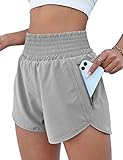 BMJL Women's Athletic Shorts High Waisted Running Short Pocket 2.5' Sporty Shorts Gym Elastic Workout Shorts(S,Grey)