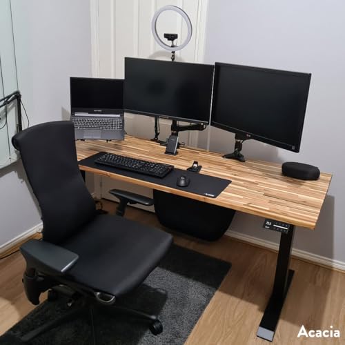 Image of Desky Electric Standing Desk, 80 x 30 inch Softwood Height Adjustable Sit Stand Desk, Dual Motor, Memory Presets, Ergonomic Workstation for Home Office - Acacia Wood Top
