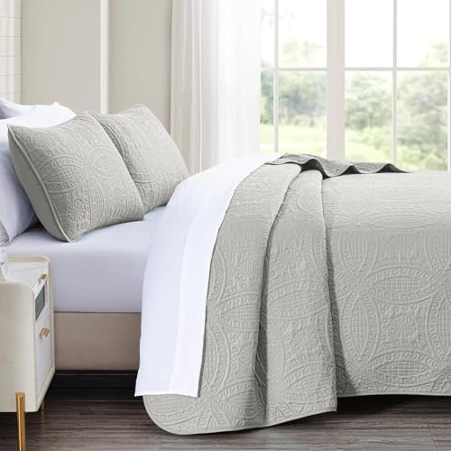 akkialla Twin Quilt Bedding Set,Light Grey Ultrasonic Quilt Set,Lightweight Soft Bedspread Coverlet,Modern Style Coin Pattern Bed Cover for All Seasons,2 Piece(1 Quilt,1 Pillow Sham)