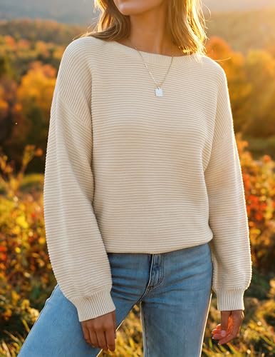 Image of ZESICA Women's Crew Neck Long Lantern Sleeve Fall 2026 Casual Loose Ribbed Knit Solid Soft Pullover Sweater Tops