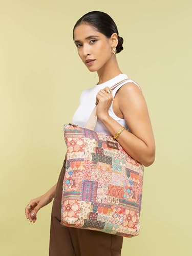 Image of ZOUK Ivy Tote Bag for Women | Handcrafted Jute Khadi with Vegan Leather Handles | Lightweight, Foldable & Travel-Friendly Everyday Carry Bag |