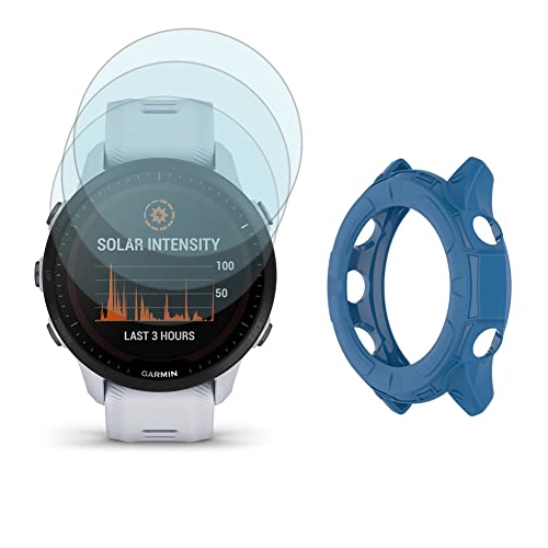 Watch Screen Protector (3+1Pack) Compatible with Garmin Forerunner 955/955 Solar, Tempered Glass Film Anti-Scratch High Definition Full Coverage and Soft TPU Protective Case