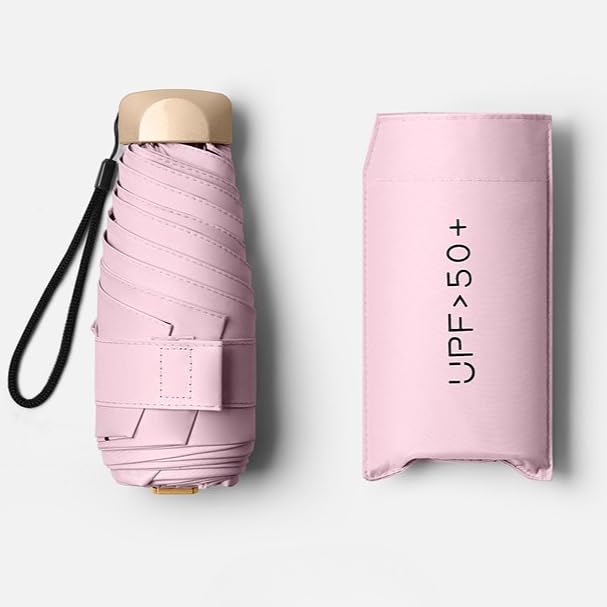 Mini Travel Umbrella with Case - UV Protection Windproof for Sun & Rain
