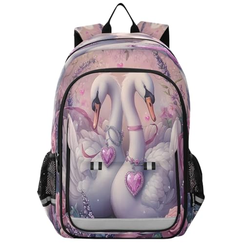 Kids Backpacks School Daypack College Bag Bookbag for Boys Girls Pink Swans Rose