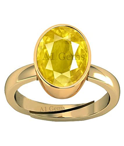 anuj sales 7.00 Ratti 6.50 Carat Certified Unheated Untreatet A+ Quality Natural Yellow Sapphire Pukhraj Gemstone Panchdhatu Adjustable Gold Plated Ring for Women's and Men's (Lab Certified)-picture-12