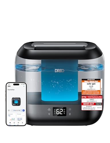 Dreo Smart Luftbefeuchter für Schlafzimmer, oben befüllbarer 4L Supergroßer Kühler Nebel Humidifier mit Öl Diffusor und Nachtlicht, 36 Stunden Laufzeit, leiser Ultraschall Luftbefeuchter Zuhause