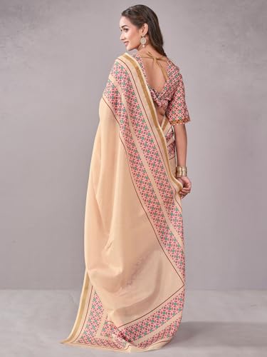 Image of Satrani Women's Chanderi Printed Saree with Unstitched Blouse Piece