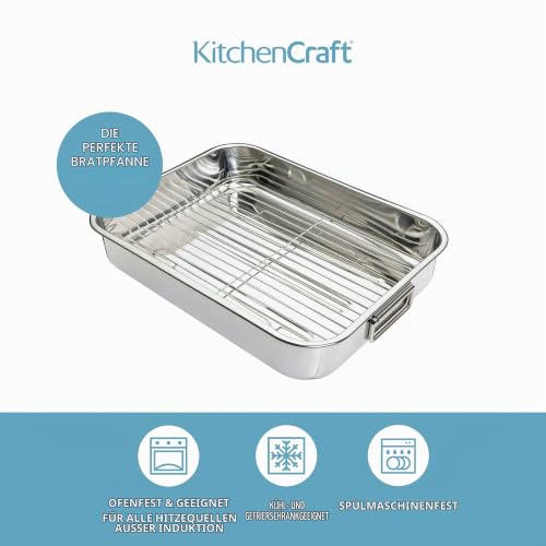 KitchenCraft Bratblech mit Gestell, Edelstahl-Bratblech, groß, 43 x 31 cm, Silber – Ansicht 4