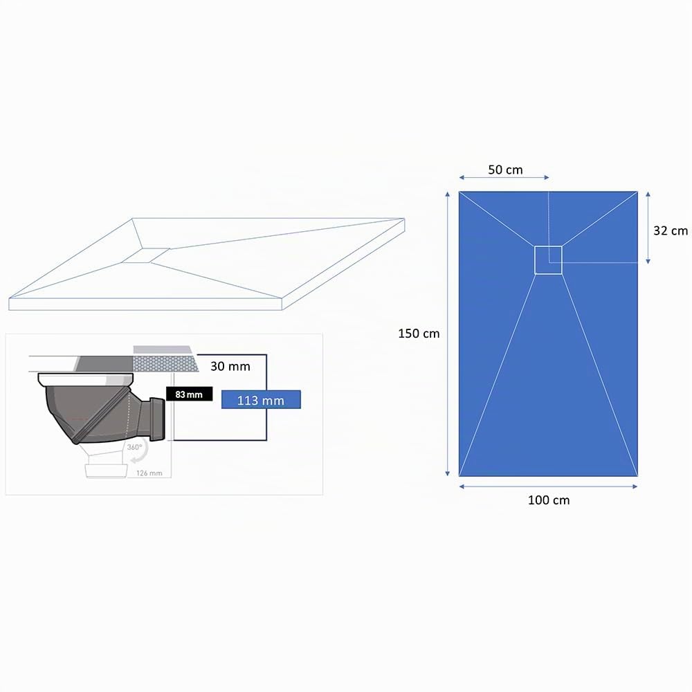 Receveur de douche haute densité aspect pierre - grille carrée (Cuivre 902, 150 x 100 cm)