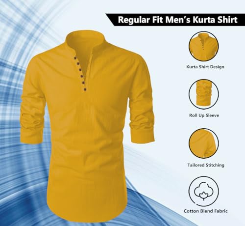 Image of FINIVO FASHION Men's Cotton Blend Regular Full Sleeve Straight Short Kurta Shirt, Casual and Formal Wear