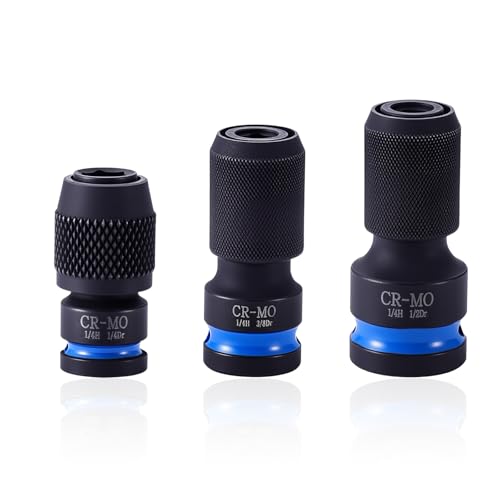 1/2 Square Drive To 1/4 Hex Shank, 3Pcs Quick Release Chuck Converter Hex Shank Socket Adapter Impact Wrench Adapter For Impact Wrench And Electric Wr