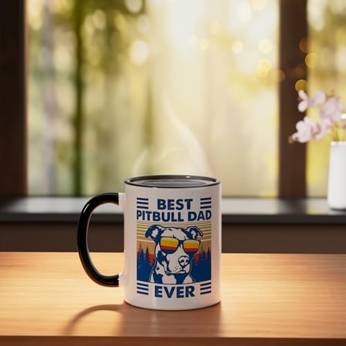 Retro Best Pitbull Dad Ever Taza Cerámica 11 oz Negra miniatura 3