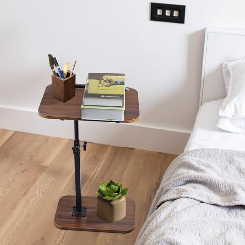 Image of comfoyar Couch Side Table Adjustable Height, C Shaped End Table for Bed Chair and Small Space, 360 Swivel 180 Flip, Sofa TV Tray Living Room Bedroom with Slat for Laptop Snack