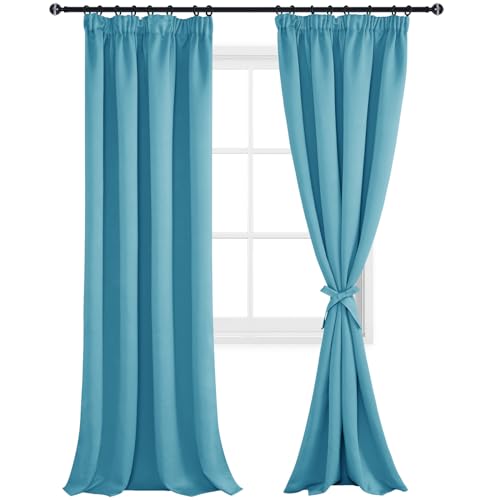 DWCN Blackout Curtains for Bedroom Thermal Insulated Room Darkening Pencil Pleat Window Curtains for Living Room 90 x 90 inch Length