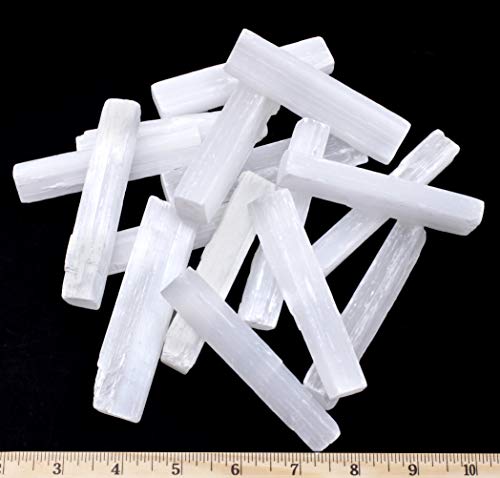 DANCING BEAR Black Tourmaline & Selenite Combo Pack (1 LB Each) Bulk Rough Raw Natural Stones for Good Vibes, Healing Crystals, Info Cards, Cleansing Energy, Made in USA