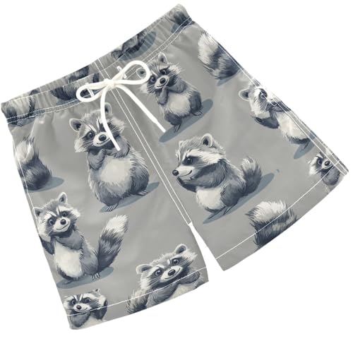 Pigsaly Boys' Swim Board Shorts Funny White Grey Raccoon Boy's Swim Trunks Kids Swimwear 3T - Main Image