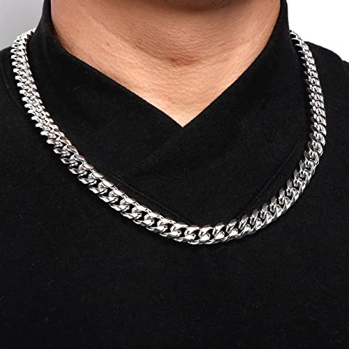 Image of JoycuFF Gifts for Godson from Mom Dad for Birthday Graduation Necklace Inspirational Men Cuban Link Chain Silver Stainless Steel Hip Hop Chain 10MM 18 Inches