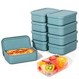 Duseu 8 Pcs 2 Cup Silicone Freezer Trays With Lid, 23 oz Meal Prep Silicone Molds, Reusable Freezer Storage Containers for Soups, Sauces, Stews, Leftovers (Slate Gray)