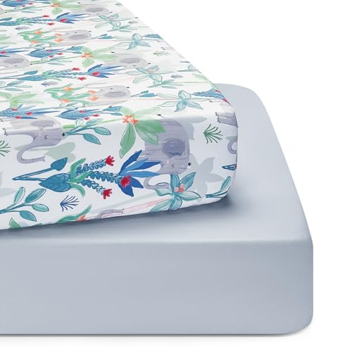 Image of TILLYOU Baby Crib Sheets for Boys Girls, Super Soft Toddler Bed Sheets, 2 Pack Sheets for Standard Crib Mattress 28x52in, Rainforest Elephant