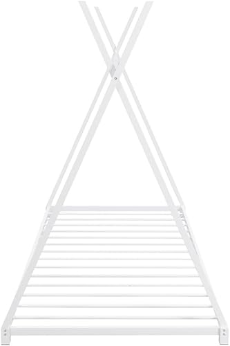Miniatura 6 de LLS Cama de plataforma Montessori de metal, tamaño individual, con estructura triangular, cama de suelo resistente con soporte de listones para