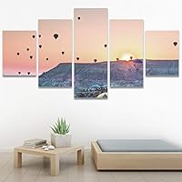 SIGNWIN 5 Panel Canvas Wall Art Modern Art Expressive Hot Air Balloon Minimalist Multicolor Photography Transportation for Home Decorations Ready to Hang - 60