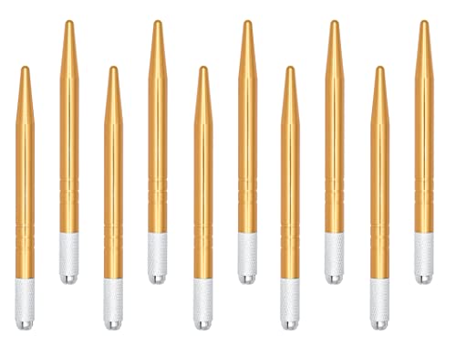 XIAOYU 10 Pieces Microblading Pens Manual Eyebrow Tattoo Pens Light Microblading Handles for Makeup Eyebrow Tattoo Supplies(Gold)