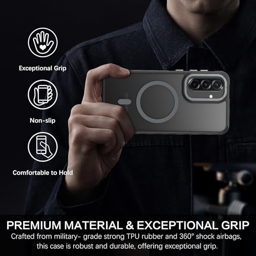 Image of BENTOBEN Hybrid Matte Cover for Samsung Galaxy A56 5G Case Anti-Slip Shockproof Bumper | Compatible with MagSafe | Camera Protection | Anti-Scratch Hard Back Cover for Samsung A56 Case,Black /Grey