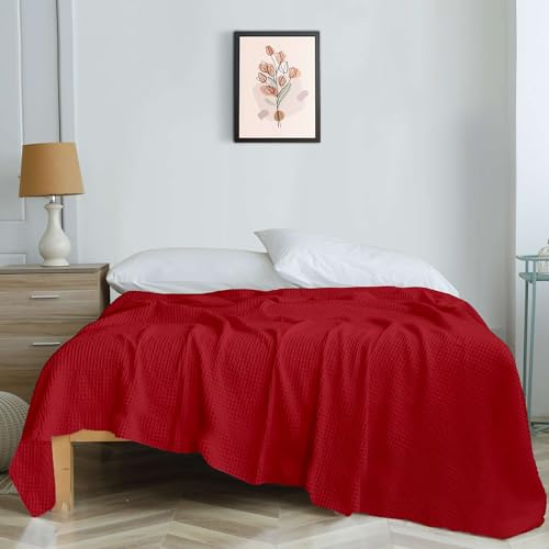 Image of Super Soft & Breathable 100% Microfiber Waffle Blanket - Throw Blanket and Quilt for Bed & Sofa Full Size - Candy Red