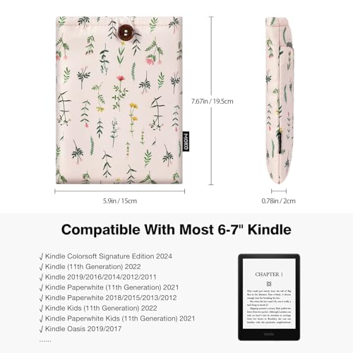 Miniatura 2 de Moko 6-7 Pulgadas De 6-7 Pulgadas Para Kindle Colorsoft, Kindle Paperwhite 12th Gen 2024, Kindle 2022-2016, Bindle Pouch Para Oasis Voyage Kobo Ereader, Flores Rosas