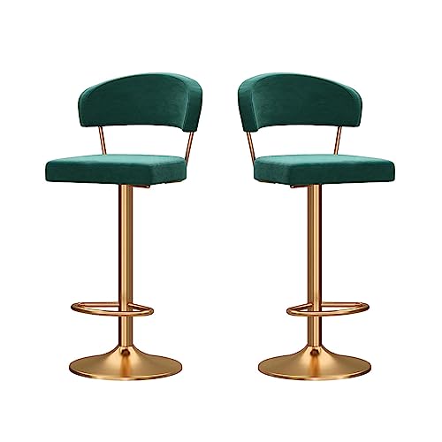 SBCGFY Juego de 2 taburetes giratorios de Bar, taburetes de Terciopelo para Isla de Cocina, taburetes de Altura Ajustable con Respaldo, cómodo cojín y reposapiés, fácil de Montar, Verde - Altura 6