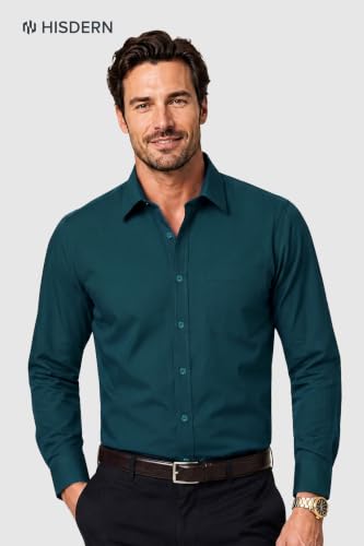 Image of HISDERN Mens Dress Shirts Long Sleeve Button Down Casual Shirts for Men Inner Contrast Formal Business Tuxedo Wedding Shirt