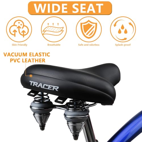 Bicicleta Tracer Avalon para adultos, tipo playera, ruedas de 26 pulgadas, freno contrapedal y de disco, neumáticos gruesos 3.0/4.0, suspensión delantera, cuadro bajo con diseño chopper, velocidad única miniatura 3
