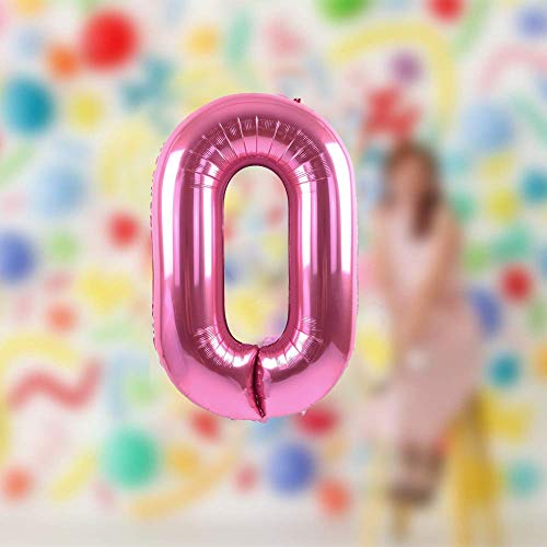 Image of AMFIN 15 Inch 0 Number Foil Balloons for Birthday Girl Party Decorations, Anniversary Decoration Items - Pink