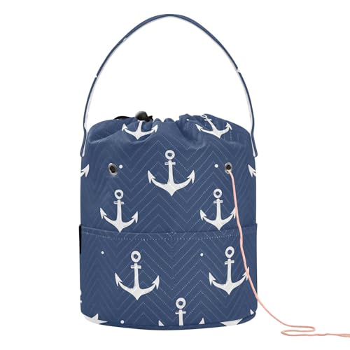 Yarn Storage Bag Small Crochet Bag Knitting Bag Organizer Nautical Navy Yarn Bags for Crocheting Basket