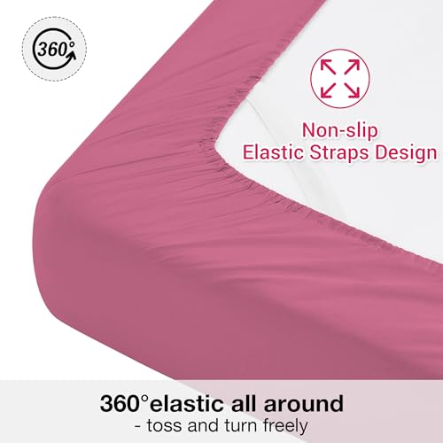 Image of Softan Microfiber Full Sheet Set with Non-Slip Corner Straps, Hot Pink | 15 inch Deep Pocket Fitted Bed Sheets, Double Brushed Microfiber, Cozy Sheets & Pillowcase for All Season