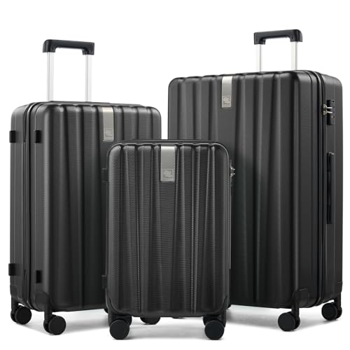 Image of Hanke Hardshell Luggage Sets 3 Piece Extra Large Suitcases with Lock,28 Inch Luggage with Spinner Wheels, PC Travel Suitcase for Women Men 20 24 29Inch,Jet Black