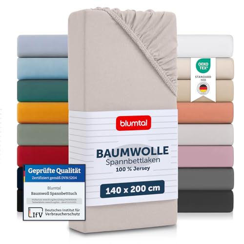 Blumtal® Basics Spannbettlaken Jersey - Baumwolle - Oeko-TEX zertifiziertes Spannbetttuch - Matratzenbezug - Leintuch Elfenbein 140x200cm