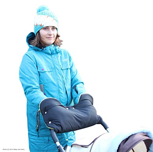 ByBoom - Handwärmer, Muff mit Fleece Innenseite, Universalgröße für Kinderwagen, Buggy, Radanhänger, Farbe:Schwarz/Grau