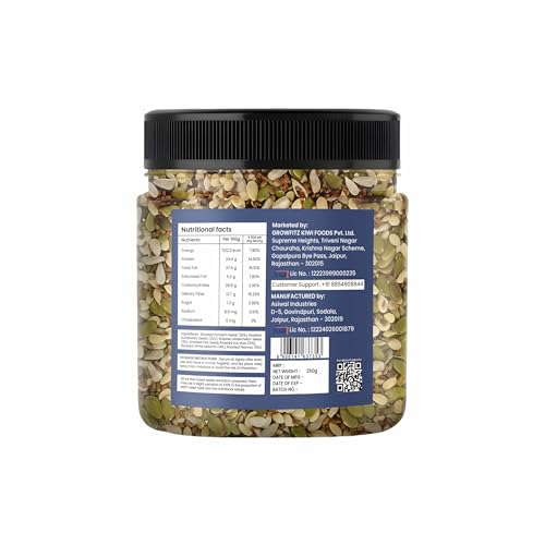 Image of Growfitz 7-in-1 Super Seed Mix | Pack of 3 (250g Each)| 24.4g High Protein & Fiber | Roasted Pumpkin, Sunflower, Flax, Chia, Soy Nuts & Sesame | Healthy Snack |