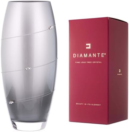 DIAMANTE Swarovski Metallic Silver Silhouette Barrel Bullet Vase with Swarovski Crystals - 30cm