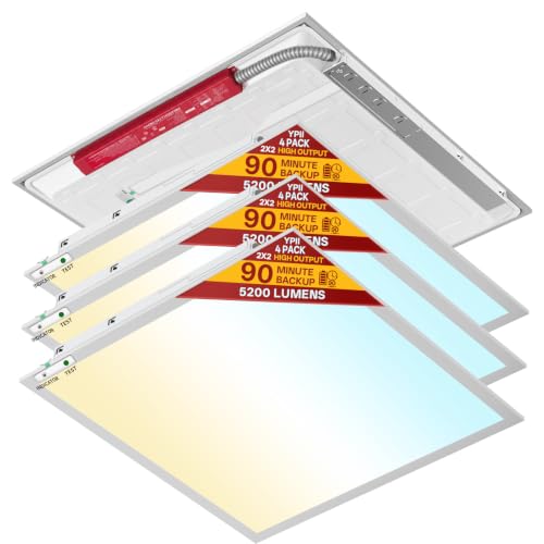 YPII 4Pack 2x2 LED Flat Panel Light with Emergency Battery Backup, 5CCT